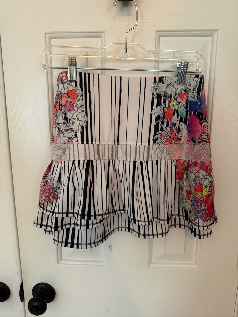 Lucky In Love Floral Stripe Peplum tennis skirt - White with  Multicolor Floral